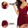 Fancyra Women Nightwear Babydoll Lingerie Sleepwear Dress Free Size Maroon Color. 