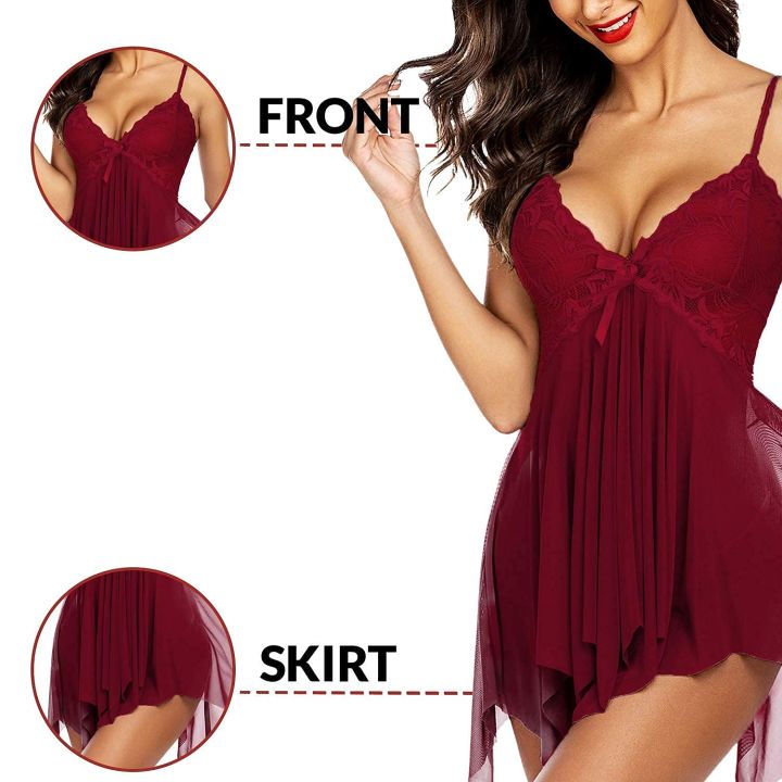 Fancyra%20Women%20Nightwear%20Babydoll%20Lingerie%20Sleepwear%20Dress%20Free%20Size%20Maroon%20Color%20-%20Image%204