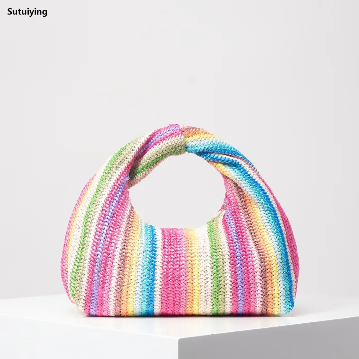Sutuiying%20Vintage%20woven%20handbag,%20simple%20commuter%20bag,%20beach%20wind%20rainbow%20Bargain%20price%20bag,%20holiday%20casual%20straw%20purse%20(random%20pattern)%20-%20Image%203