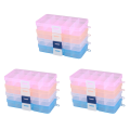 (GGBR) Pack of 12Pcs Plastic Jewelry Box Organizer Storage Container with Adjustable Dividers 15 Grids. 