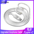 Sutuiying New KZ TypeC Silver Plated Upgraded Earphone Cablel DAC Digital Original Decode Stereo 2 PIN 0.75MM HIFI For ZSNPro EDXPro Merga Castor. 