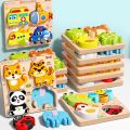 Early Learning Toys 4 in 3D Wooden Puzzles Cartoon Intelligence Wooden Puzzle Toy High Quality Educational Wooden Rainbow Blocks Puzzle Birthday Gifts. 
