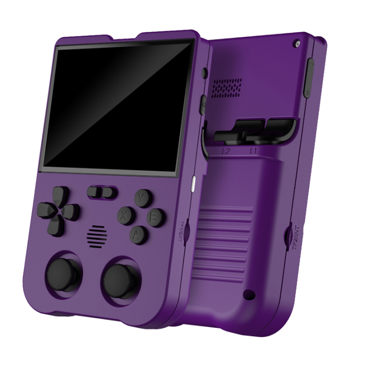 XU10 Game Console 3.5 Inch IPS Screen 64G Arcade Retro Dual Joystick 3D Game Player RK3326S 64-Bit 3000MAh Purple Easy Install