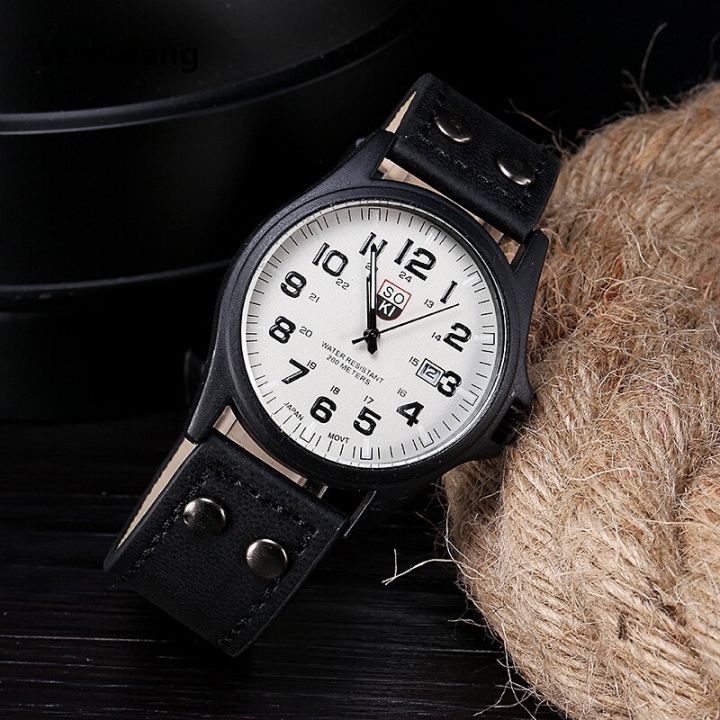 Wenefang%20SOKI%201pc%20Men%20Brown%20Quartz%20Watch%20With%20Circular%20Watch%20Sales%20promotion%20Dial%20Pointer%20Leather%20Date%20For%20Sports%20Daily%20-%20Image%204