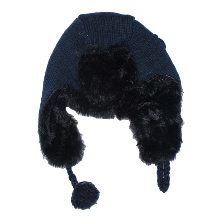 Blue Hand Knitted Woolen Sherpa Unisex Hat