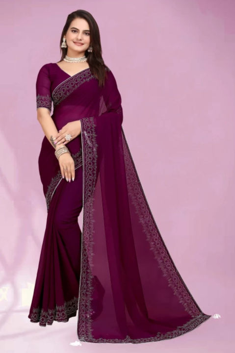 Fashionable%20Embellished%20Bollywood%20Georgette%20Saree%20in%20Purple%20for%20Modern%20Women%20With%20Unstitched%20Blouse%20-%20Image%202