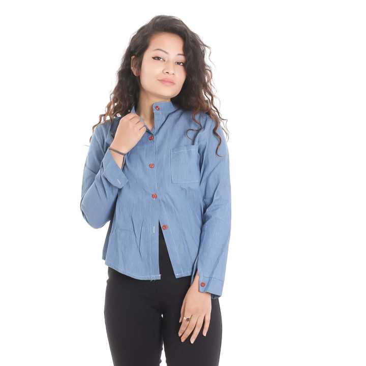 Daraz Pk Blue Jeans Shirt For Girl Sky Blue Jeans Front Pocket
