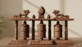 Om Mane Prayer - Tibetan Prayer Wheel Set - 42*16*10cm / 1.5kg / Handcrafted Wooden– Spiritual Elegance for Your Home. 