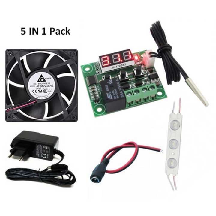 Thermostat Temperature Control For Incubator With 12V 1A DC Adapter, 12V led, Fan, Dc Female Jack Combo Set