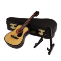 Wooden Miniature Guitar with Stand and Case Mini Musical Instrument Miniature Doll House Model Home Decoration Easy Install Easy to Use. 