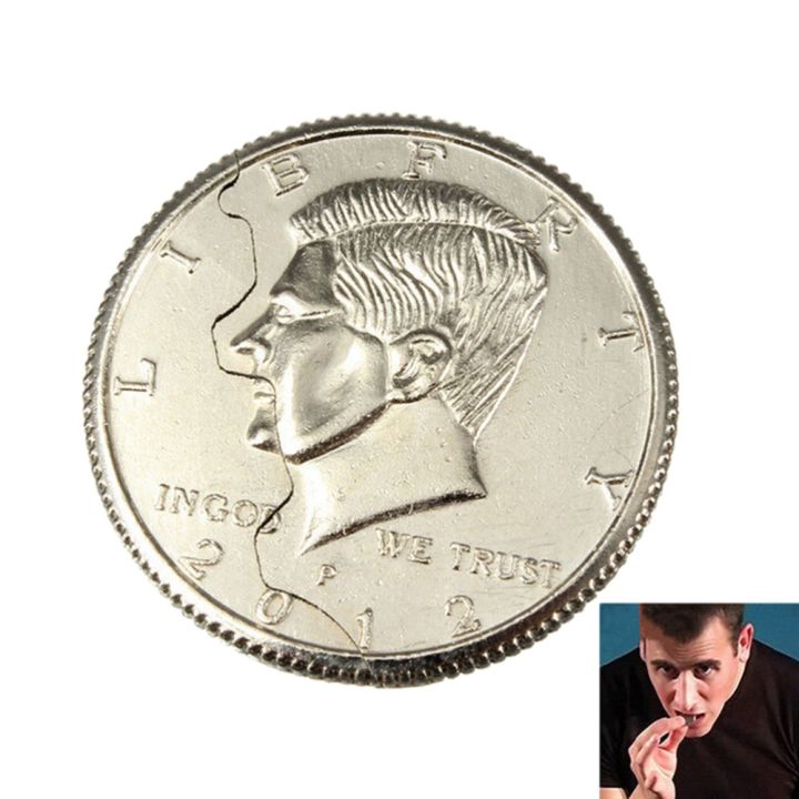 Magic Close-Up Street Trick Bite Coin Bite And Restored Half Dollar illusion BRYT