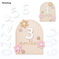 Wenefang Girls Boys Newborn Photography Props Baby Milestone Photo Props Profesional Wooden Baby Monthly Milestone Cards 3D Flowers Double Sides. 