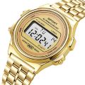 Vintage Fashion Small Round Watch Steel Band Small Gold Watch Unisex Hong Kong Style Exquisite Digital Display Luminous Electronic Watch. 