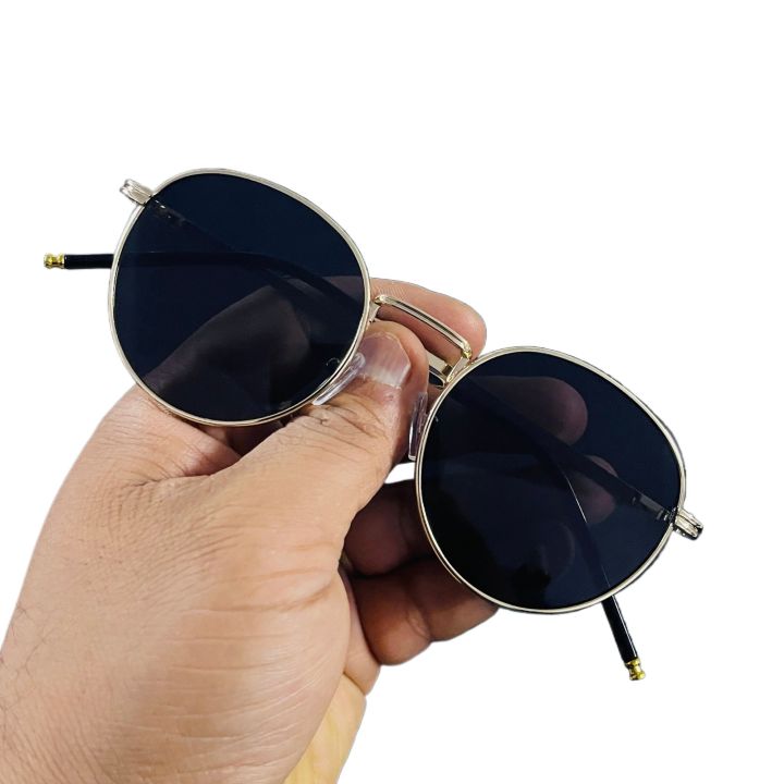 Best Quality Golden Frame Round Sunglasses For Men - Black | Fashion Golden Frame Round Sunglasses For Men