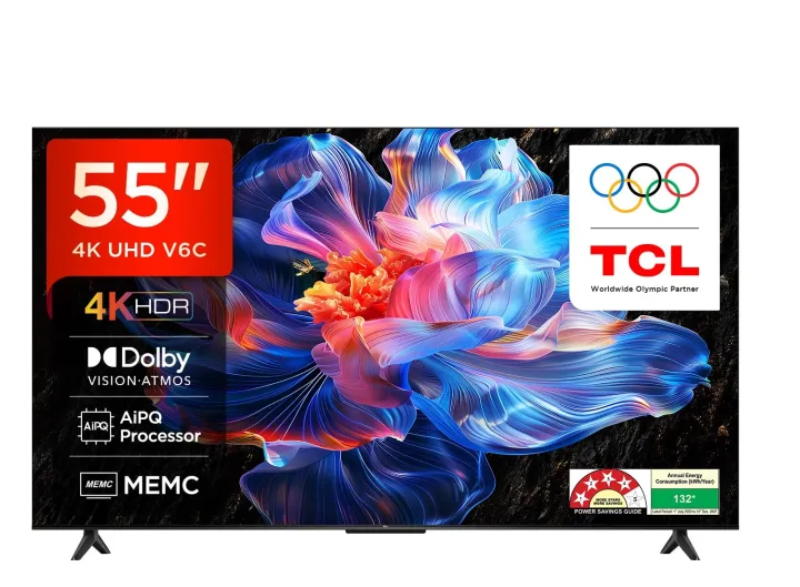 TCL 55 inches Metallic Bezel Less Series 4K Ultra HD Smart LED Google TV 55V6C (Black)