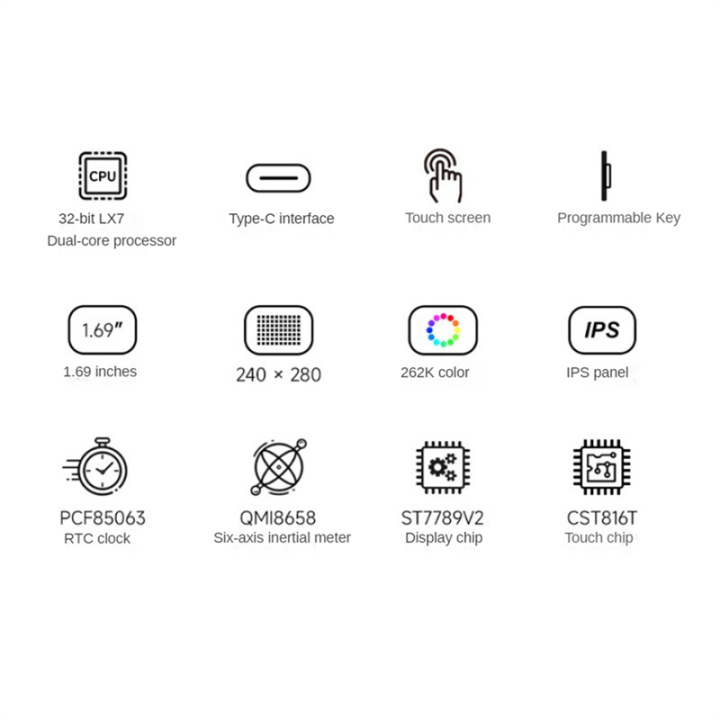 ESP32-S3%201.69-Inch%20Touch%20LCD%20Display%20Microcontroller%20Development%20Board%20240x280%20ST7789V2%203-Axis%20Acceleration%20-%20Image%203