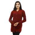 Maroon  Woolen Full Sleeve Front Button Design Sweater For Women. 