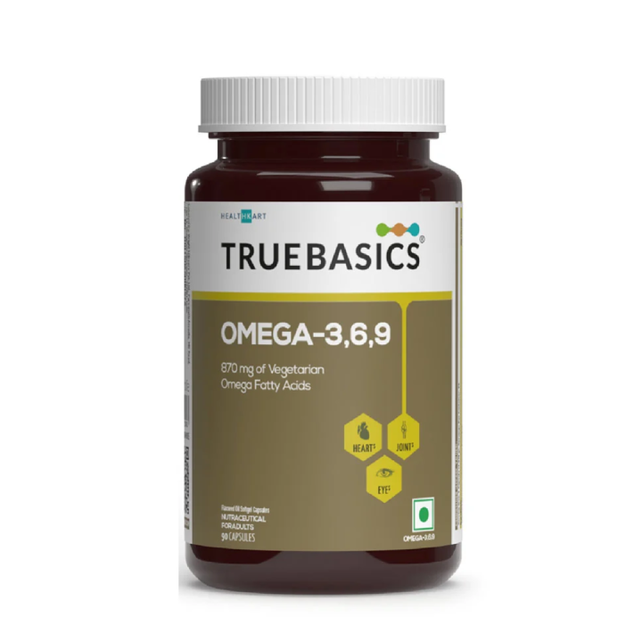 TrueBasics Vegan Omega 90 capsules 870mg of Vegetarian Omega Fatty Acids 3 6 & 9