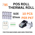 Thermal paper roll 57mm, POS roll, thermal printer paper, mini printer roll. Compatible with pas machines and mini printer. Size 57mm x 40mm, 57mm x 30mm for mini printers.. 