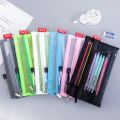 Simple Nylon Transparent Mesh Pencil Bag Zipper Large Capacity Stationery Pouch Double Layered Storage Bag Kids. 