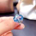 【Innovative Simple Elegant Oval Blue Simulation Aquamarine Topaz Ring Women's Finger Ring Copper. 