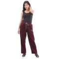 Women's Maroon Inner Fleece Trousers Winter Warm Thickened Wide Leg Pants Casual Loose Fit Elastic Waist. 