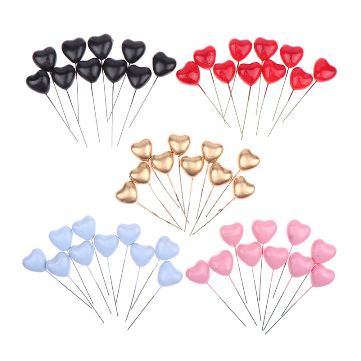 10PCS 3D Heart Shape Cake Topper Gold Silver Pink Blue Ball Happy Birthday DIY Cupcake Flag Christmas Wedding Party Decoration LINGLE