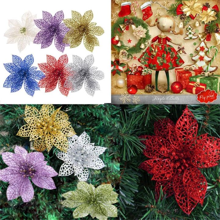 10pcs%206"%20Fashion%20Wedding%20Birthday%20Glitter%20Hollow%20Christmas%20Flowers%20Xmas%20Tree%20Decorations%20-%20Image%206