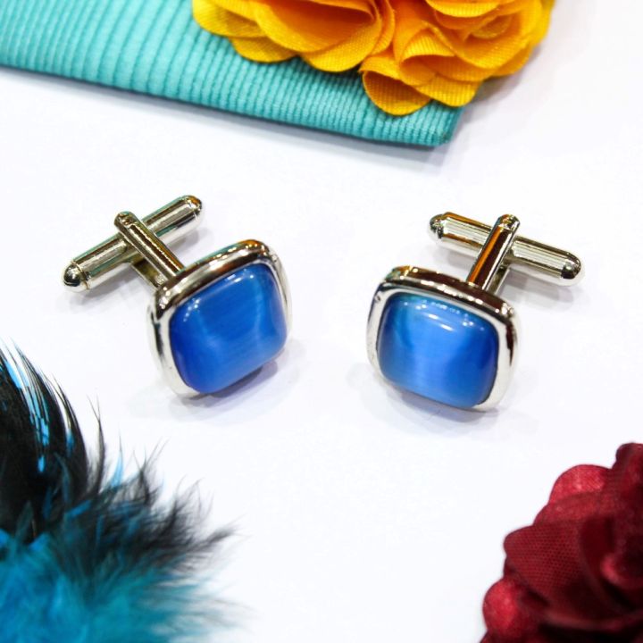 Blue Solid Square Design Cufflink