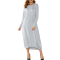 Solid Color Zipper Abaya Dresses for Women Girls Pockets Islamic Prayer Clothes Grey XL. 