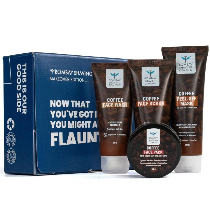 Bombay Shaving Company Premium Coffee Facial Kit For Men & Women | Face Pack 50, Face Wash 50, Peel Off Mask 50, Face Scrub 50