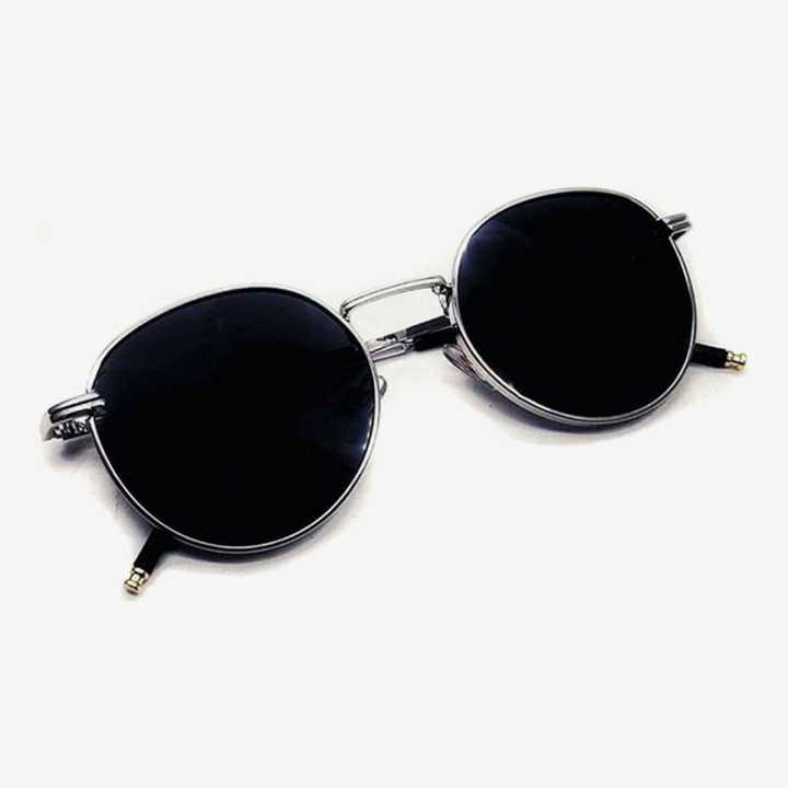Round Trendy Silver Frame Sunglasses - Unisex - Black Shades | Fashion Poly Carbonate Trendy Unisex Sunglasses