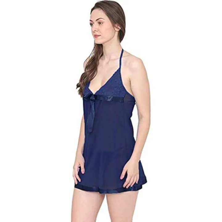 Fancyra%20Women%20Sexy%20Nightwear%20Blended%20Knee%20Length%20Babyoll%20Lingerie%20Sleepwear%20Set%20With%20G%20String%20Panty%20Free%20Size%20Navy%20Blue%20Color%20-%20Image%205