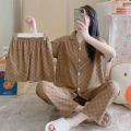 3 Piece Pajama Set Girls' short sleeve shirt long trouser Home wear Short Sets Night Shirt Pajama Women's Sleepwear. 