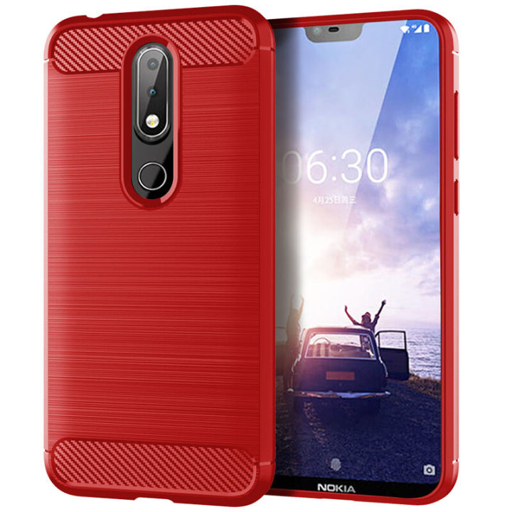 lthmy for Nokia 6.1 Plus Case Carbon Fiber TPU Soft Silicone Back Cover Armor Phone Case Casing