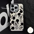 Trendy Brand Cartoon Disney Phone Case Compatible for IPhone 15 13 11 14 12 Pro Max 14 8 7 15 Plus 7Plus X XR XS Max SE 2020 Cute Mickey Mouse Luxury Plating Metal Lens Cover. 