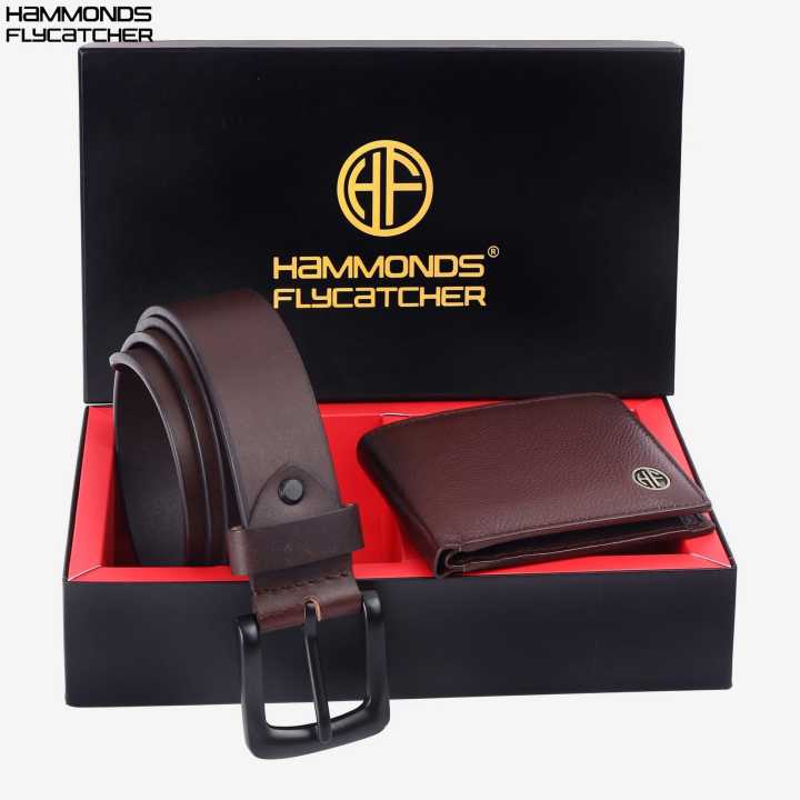HAMMONDS FLYCATCHER Leather Wallet & Belt Combo - Genuine Leather, Gift Set For Men, Midnight Black