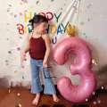 Medium/Large Morandi Light Blue Pink Birthday Number Foil Balloons Photo Props. 