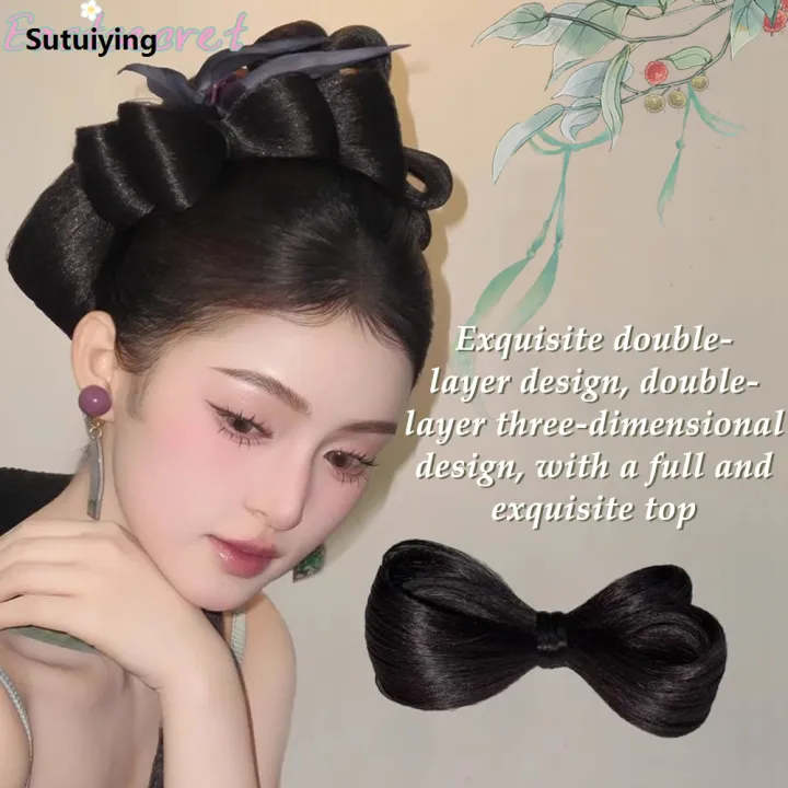 Sutuiying%20Synthetic%20Wig%20Hair%20Bag%20Fluffy%20Cute%20Coil%20Hair%20Artifact%20Double%20layered%20Profesional%20bow%20hair%20bun%20Ancient%20Style%20High%20Temperature%20Silk%20Accessorie%20-%20Image%204