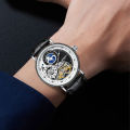 Kinyued brand fashionable luxury dual time zone moon phase leather waterproof automatic mechanical men's watch. 