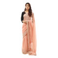 Peach Chiffon Floral Embroidered Saree For Women. 