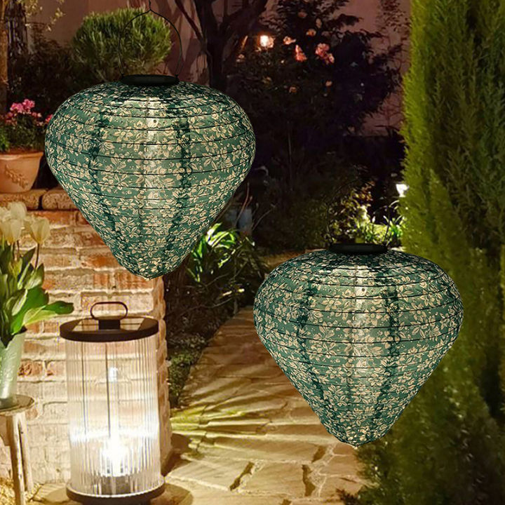 Hanging Solar Chinese Lanterns, Waterproof Nylon Solar Lantern Lighting Hollow Paper Lanterns for Outdoor Garden Patio Carport Moyao