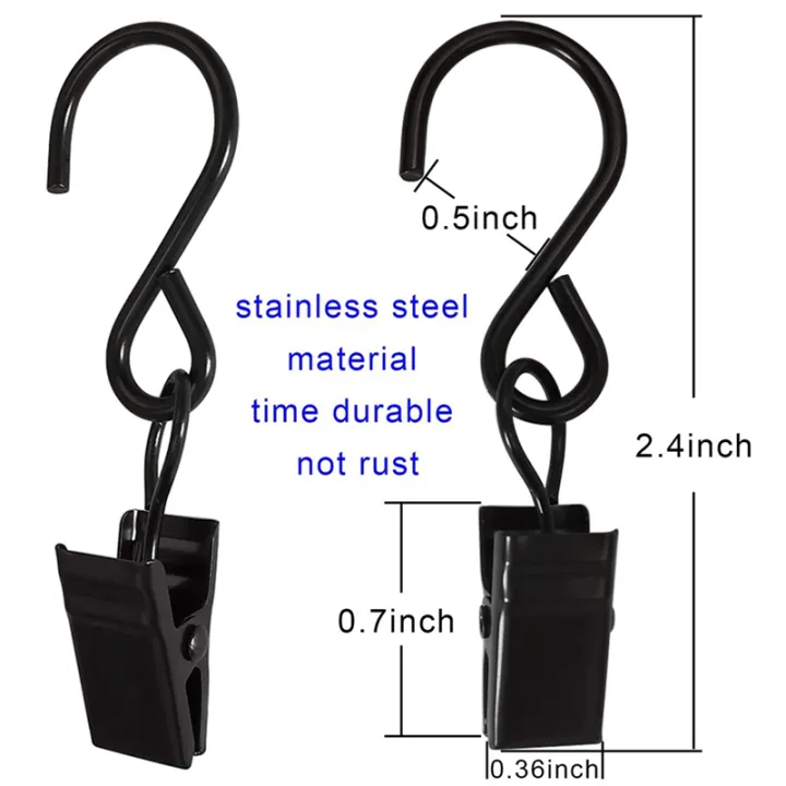 50Pcs%20Stainless%20Steel%20S%20Hooks%20Curtain%20Clips,Black%20-%20Image%202
