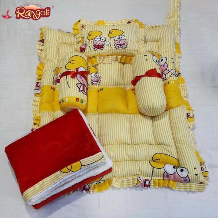 5 Piece Baby Set With Free Travel Cum Storage Bag (1 Mattress + 1 Pillow + 2 Bolsters + 1 Blanket +1 Bag)