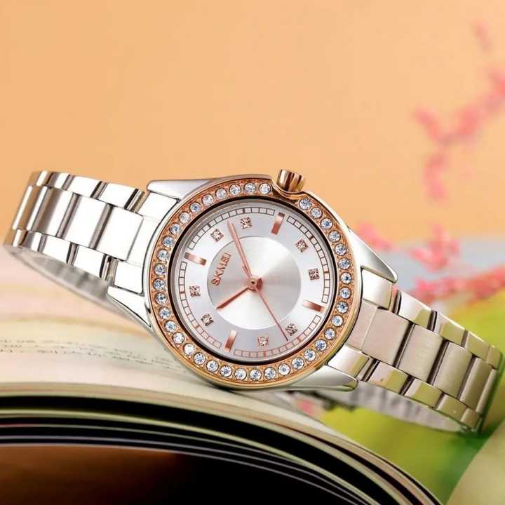 SKMEI 1534 Fashion Women Quartz Watch Innovative Design Rhinestone Inlay 3Bar Waterproof Stainless Steel Strap For Women