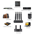 Professional Wireless Microphone System UHF 4 Channel Fixed Frequency Handheld Device Black for Stage, Home Parties, Churches. 