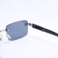 Rimless Rectangle Sliver Metal Frame Black Sunglasses For Men. 
