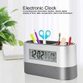 2 In 1 Multifunctional Digital Snooze Alarm Clock Pen Holder Calendar Temperature Display Home Office With Holder Functions. 