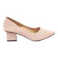 Pink Glittered Block Heel Closed Shoes For Women. 