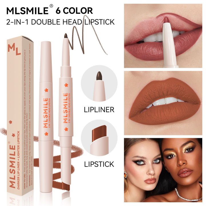 MLSMILE Double Ended Lipstick Pen Color Rendering 2-in-1 Lipstick Lip Liner